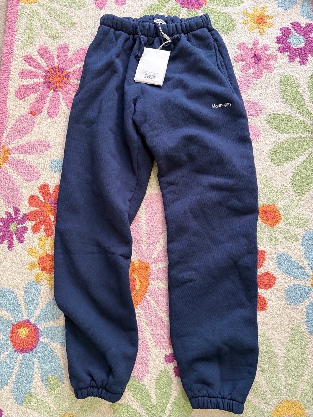 Madhappy NAVY Sweatpants Womens M Classics Fleece NWT $160 Retail Cotton USA